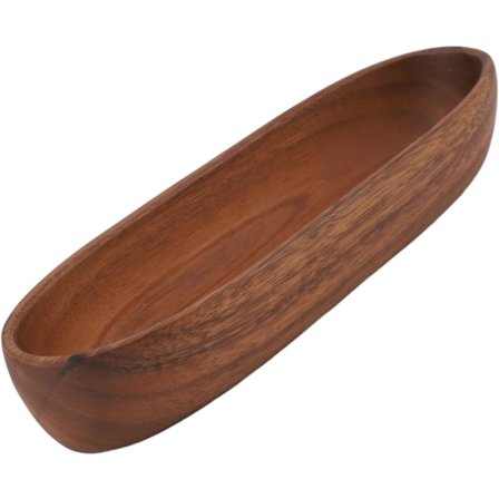 Salatskål i tre, båtformet skål med stor kapasitet for mat brød frukt snacks, håndlaget massivt tre med glatt overflate, delikate detaljer (Stor)