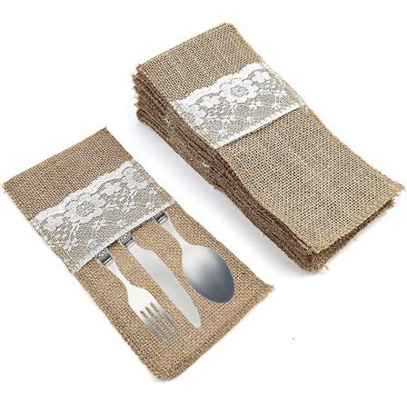 Jute Bestikholder, 20 stk Bestikpose Rustik Jute Blonder Bestikholder Sølvtøjsholder, Til Bryllup Fest Julepynt