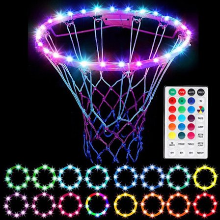 LED-belysning för basketkorg med fjärrkontroll - 4 lägen, 16 färger, vattentät för träning och spel utomhus på natten