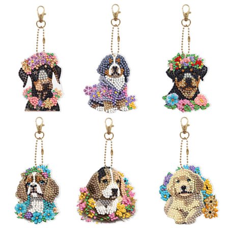 6 st DIY 5D Diamantmålning Nyckelringsset Full Borr Specialformad Diamantkonst Nyckelring