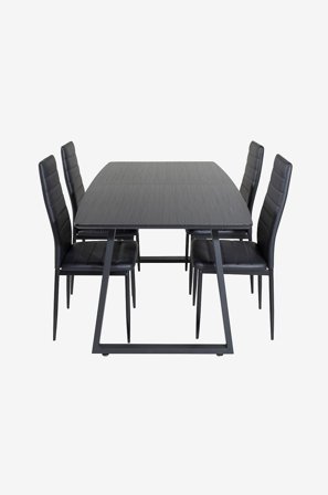 Venture Home - Spisegruppe Irene inkl. 4 spisestoler Sandviken - Svart - Spisegrupper - Fra Homeroom