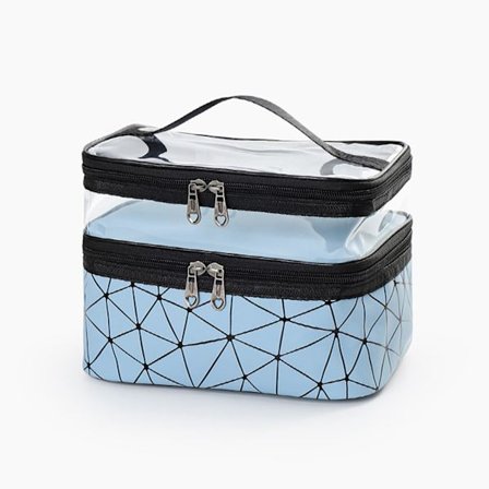 Gjennomsiktig Dobbelt Lag Vanntett Kosmetisk Veske for Damer Høy Kapasitet Toalettsaker Oppbevaring for Reise Rombe Tåke Blå