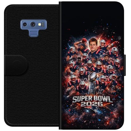 Yhteensopiva Lompakkokotelo Samsung Galaxy Note9 Super Bowl 2026 juliste, jossa New England Patriots ja NFL-mestaruuspalkinto räjähtävän urheilullises