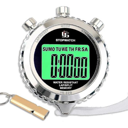 Stopur med fløjte, professionelt 2-hukommelses stopur med lydløs og lysfunktion til sport