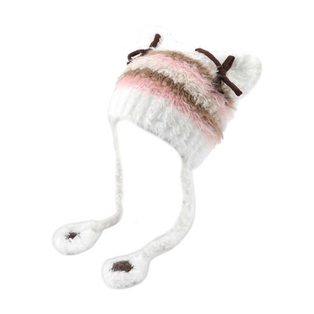 Varm Hvid Killingehue med Øre Pelsede Huer Tegneserie Ørehue Dejlig Sløjfe Vinter Plys Hue til Afslappet Brug kaffe[D]