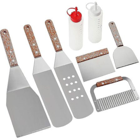 8 stk. Grilltilbehørs Sæt - Professionelt Robust Rustfrit Stål Grillspatel - Ideelt Til Teppanyaki, Grillning Og Grillplader