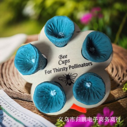 Bi insekt drikkekop, blå blomst bi vanddispenser, insektfoder, udendørs havearbejde dekoration