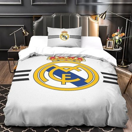 Real Madrid Ultra Blød Dynebetrækssæt D Sengetøj Berømt Fodboldhold Trykt Mikrofiber Dynebetrækstykker med Lynlåslukning 135*200 CM