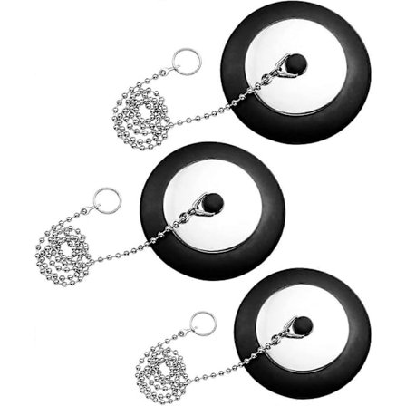 {xjxj}3 Stykker Vaskepropp Gummi med Kulekjede Badekar Kjøkkenvask Propp 40mm for Vask Håndvask Badekar Svart