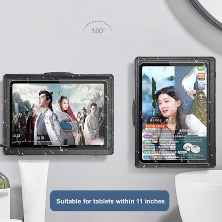 Vandtæt tabletetui til vægmontering, forseglet beholder til brusebad, selvklæbende touchscreen-holder, badeværelse, køkken, til iPad~05966