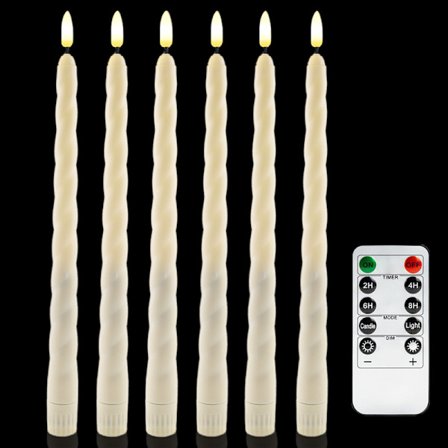 6-pak Batteridrevne LED-lys med fjernbetjening og timer, realistisk flimrende varmt hvidt lys