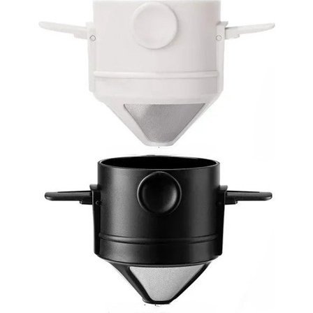 Tvåpack återanvändbara kaffefilter, tillverkade av rostfritt stål, med ställ, hopfällbara, lämpliga för camping, inget filterpapper behövs, lätta att 