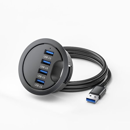 Skrivebords Grommet USB Hub USB 3.0 med 4 USB 3.0 porte, Indbygget Skrivebords Kabelstyring Hub, Hjemmebrugsudgave