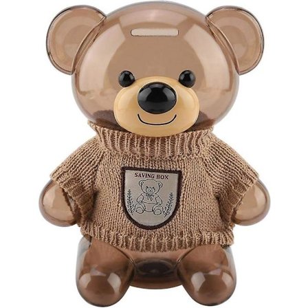 Spargris, Bærbar Mynt Spargris for Barn Pengerboks Tegneserie Klær Bjørn Plast Transparent Mon