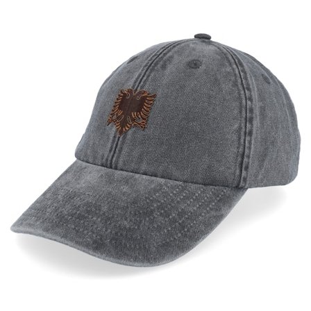 Iconic - Albanian Eaglev Brown Patch Black Washed Dad Cap Unconstructed Black Cap - @ Hatstore