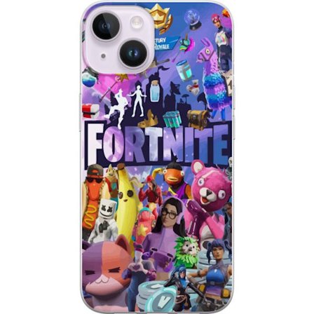 Apple iPhone 15 Läpinäkyvä kuori Fortnite Karaktärer Spelmotiv Ikoner Gaming Design Populär