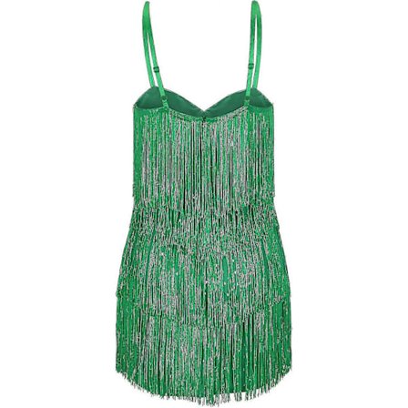 Cocktailkjoler for kvinner, sexy dyp V-hals, full av frynser, spaghettistropper, kjole med paljetter og fjær for ball