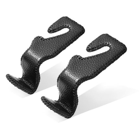 Bilkroge til håndtasker og tasker, køretøjets bagsædehyndestøtteophæng, der matcher bilens interiør, ægte læderopbevaringsholderkrog, 2-pak, sort