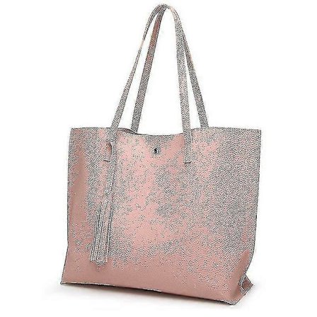 (rosa) Kvinners skulderveske Tote stor håndveske kontor damevesker PU-lær