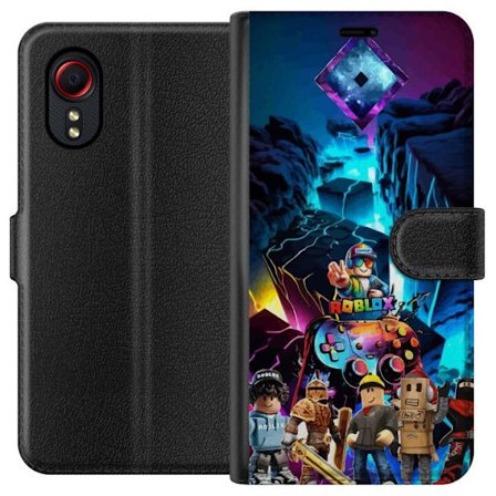Kompatibelt Plånboksfodral till Samsung Samsung Galaxy Xcover 5 Roblox neonvärld med futuristiska landskap, spelkontroller och populära karaktärer