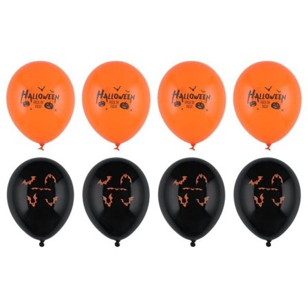 Halloweenballonger 30 cm 8-pack med fladdermus- och textmotiv
