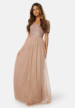 AngelEye Short Sleeve Sequin Dress Taupe Vaatteet