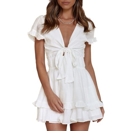 Sommarklänning för damer med V-ringning och elastisk midja