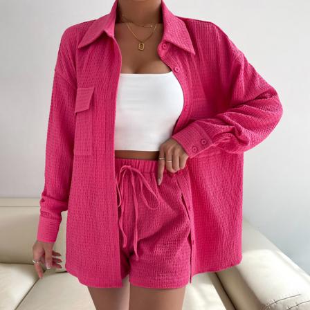 Joyson Cardigan Button Long Sleeve Suit Two Pieces Rosa Xl
