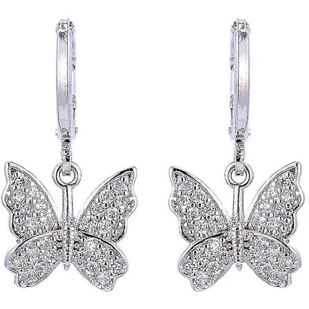 Butterfly Hoop Örhängen, 14k guld Silver Crystal Butterfly Drop Dangle örhängen, barn, hane