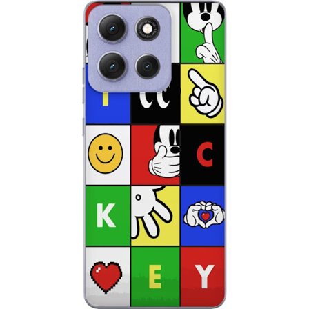 Kompatibelt Mobilskal till Motorola Motorola Moto G86 Power Mickey Mouse pop art-kollage med ikoniska färger, symboler och handgester. Kreativ retrod