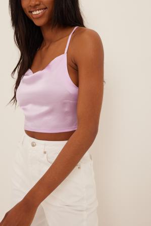 NA-KD Party Recycled linne i satin med waterfallringning - Crop Tops - Lila - EU 38