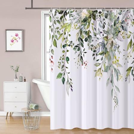 Blomsterbadeforhæng med kroge, vandtætte polysilikon bruseforhæng, maskinvaskbar, hurtigtørrende, 180x180 cm til badekar eller badeværelse
