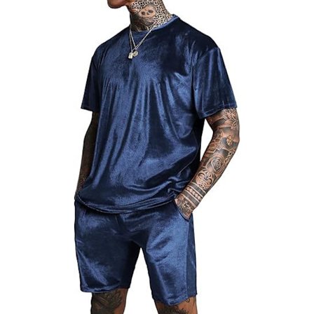 Män Velour Skjorta Pullover Shorts 2-Delad Outfit Spårkostym