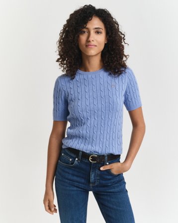 GANT Damen Zopfstrick-Pullover aus Stretch-Baumwolle (XS) Blau