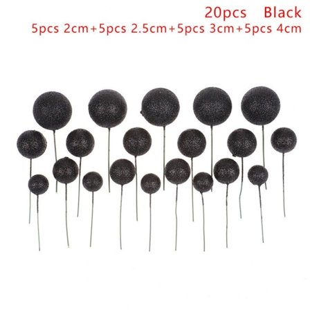 20 stk. kake topper med kuler, kakedekorasjon SVART