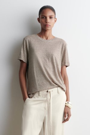COS Women's Crew-Neck Linen T-Shirt in Beige