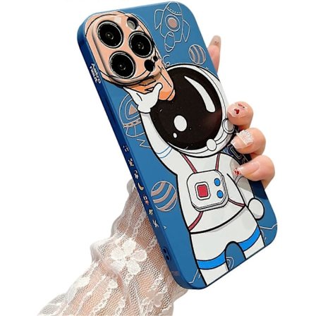 Kompatibel med iPhone 13 Pro Max 5g Astronaut Skal Dam Tjejer Fyrkantigt Skal Kameralins Fullt Skydd Mjukt Silikon Planet Mobilskal (Blå)