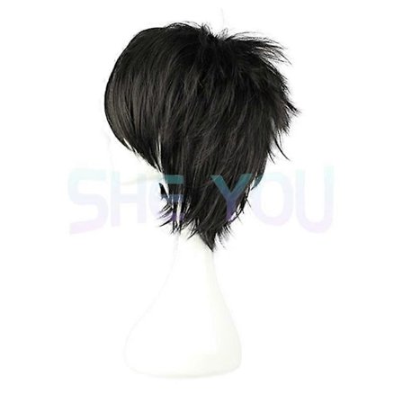 Anime Death Note L Cos Parykk Menn L.Lawliet Kort Svart Varmebestandig Syntetisk Luftig Hår Pelucas Cosplay Parykker + Parykkhette (FMY)