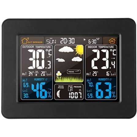 Trådløs værstasjon Digital værstasjon Værstasjon Termometer med alarm og fuktighetsbarometer Alarm Månefase Værklokke med utendørssensor Svart