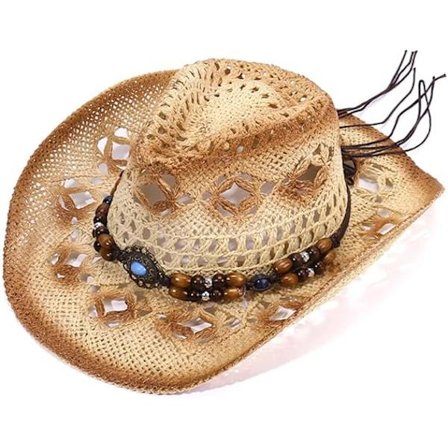 Bredskygget stråcowboyhat - Hullet cowboy solhat til mænd og kvinder -