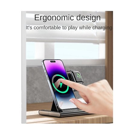 Hurtig ladedock for klokke 15w 3 i 1 trådløs ladestasjon, lilla