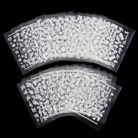 10 ark hvide negle dekorationer blomster klistermærker