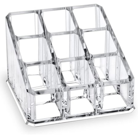 Läppstift- och Lipgloss-Organiserare, Liten Klar Akryl Kompakt Eterisk Olja Rollerball Parfymhållare med 9 Fack