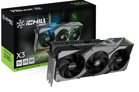 INNO3D GeForce RTX 5080 16GB iChill X3, 3x DisplayPort 2.1b, 1x HDMI 2.1b, 850W
