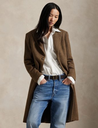 Polo Ralph Lauren Wool-Blend Herringbone Coat - Brown - 34