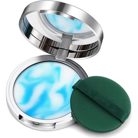 Jelly Pressed Powder, oljekontrollerende gel-kompaktpudder med puff, vanntett matt sminkebase for glanskontroll (blå)
