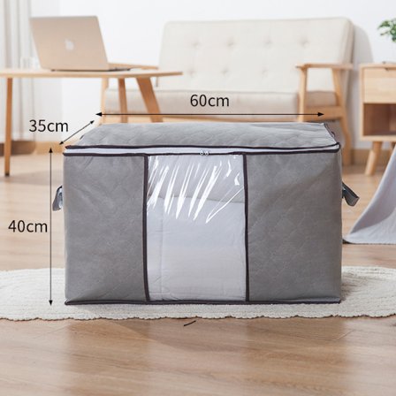 Sæt med 2 opbevaringsposer til tøj, sammenklappelig opbevaringsboks til under sengen, opbevaringsorganisator til dynebetræk, skabsorganisator, grå