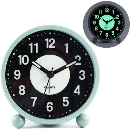 Väckarklocka 4 "Rund Tyst Analog Bordsklocka Grön
