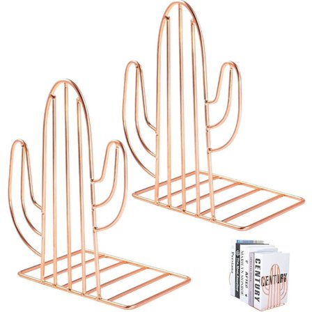 Bokstøtter, Bokstøtte, Geometriske Metall Bokstøtter for Hyller Dekorativt Bokstativ, Gull Kaktus Design Bokstøtter