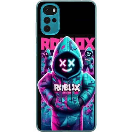 Motorola Moto G22 Gjennomsiktig deksel Roblox neonmaskehettegenser med futuristisk maskerad figur i sterke neonfarger som skaper et mystiskt kult og c